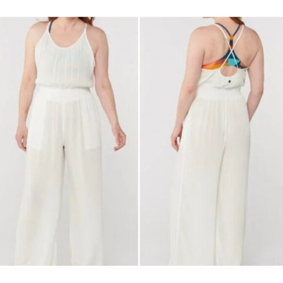 Prana Women's M  Fernie Wide Leg Jumpsuit Swim Coverup Gauzy White NWT 9700 - Picture 1 of 16